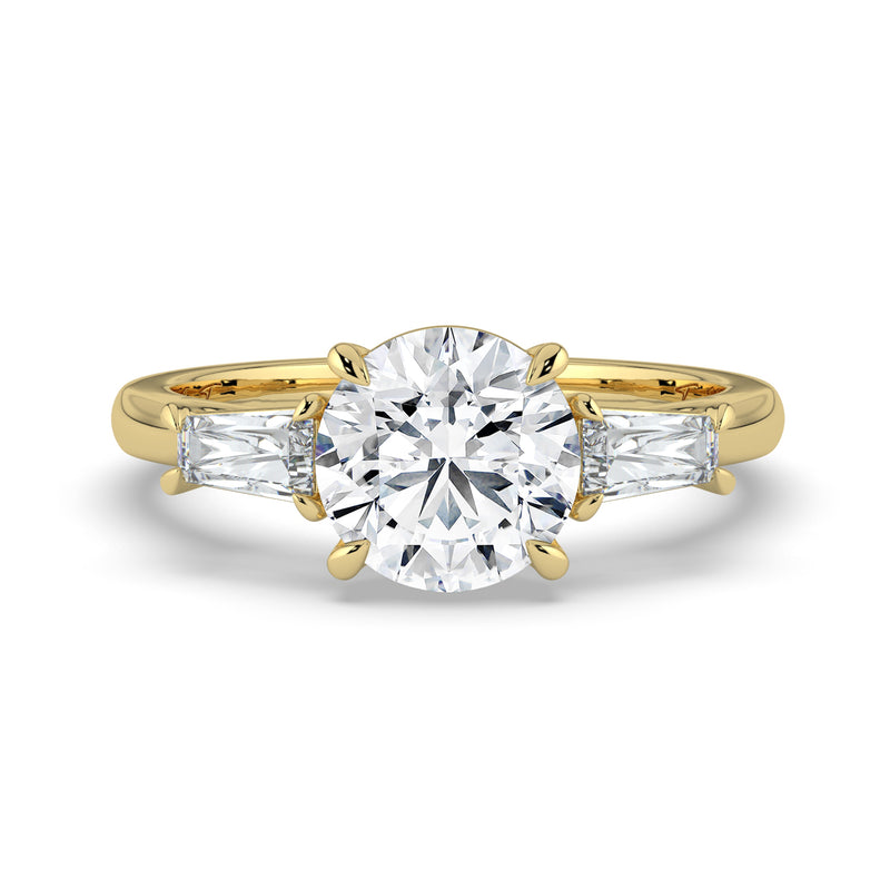 The Maia Ring – Round & Baguette Trilogy in 14K Yellow Gold – The Jewel Concierge