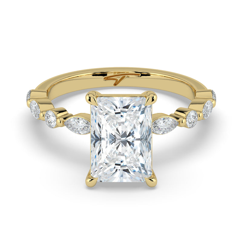 The Vega Ring – Radiant with Marquise & Round Accents in 14K Yellow Gold – The Jewel Concierge