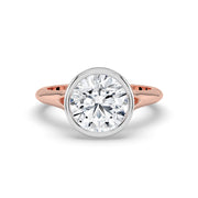 The Gabriella Ring — Round Bezel with Split Band Lab-Grown Diamond Engagement Ring in Two-Tone Rose and White Gold | The Jewel Concierge
