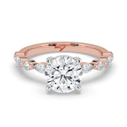 The Vega Ring — Round with Marquise & Round Accents Lab-Grown Diamond Engagement Ring in Two-Tone Rose and White Gold | The Jewel Concierge