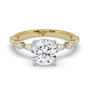 The Vega Ring — Round with Marquise & Round Accents Lab-Grown Diamond Engagement Ring in Two-Tone Yellow and White Gold | The Jewel Concierge