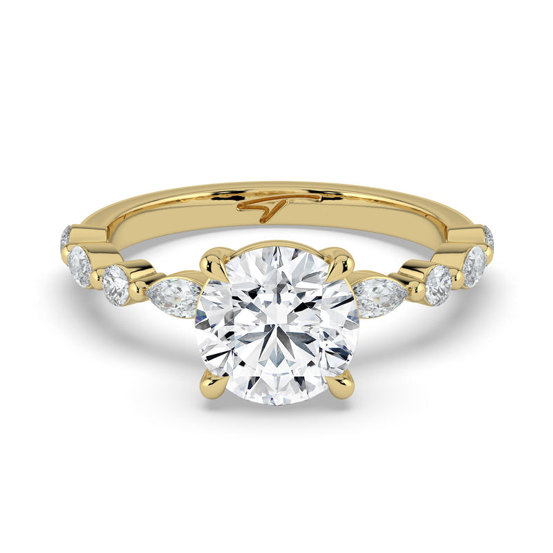 The Vega Ring – Round with Marquise & Round Accents in 14K Yellow Gold – The Jewel Concierge