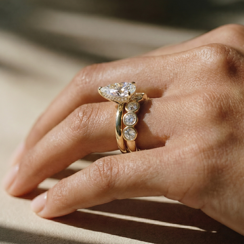 The Sara Ring - Round Bezel Set Half Eternity Band