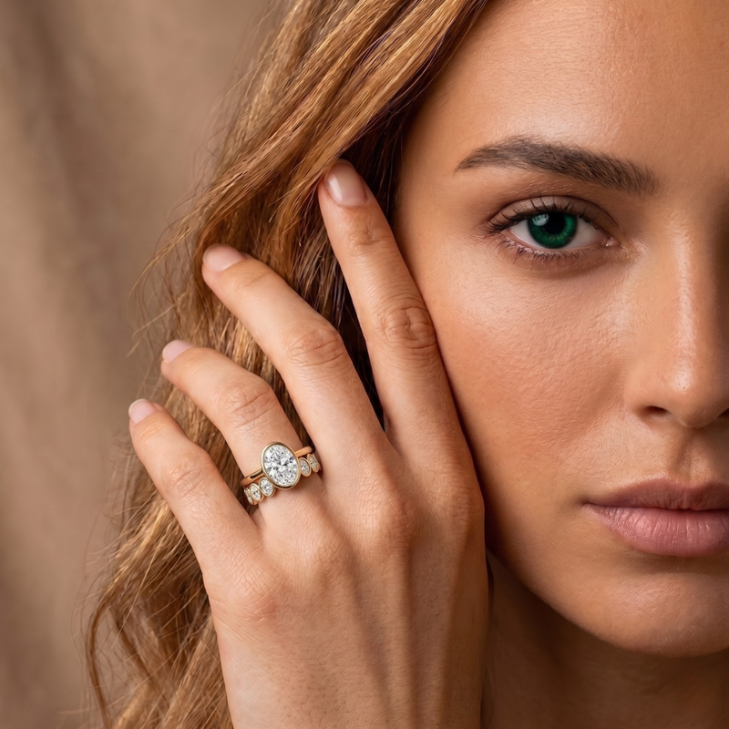 The Sara Ring - Oval Bezel Set Half Eternity Band