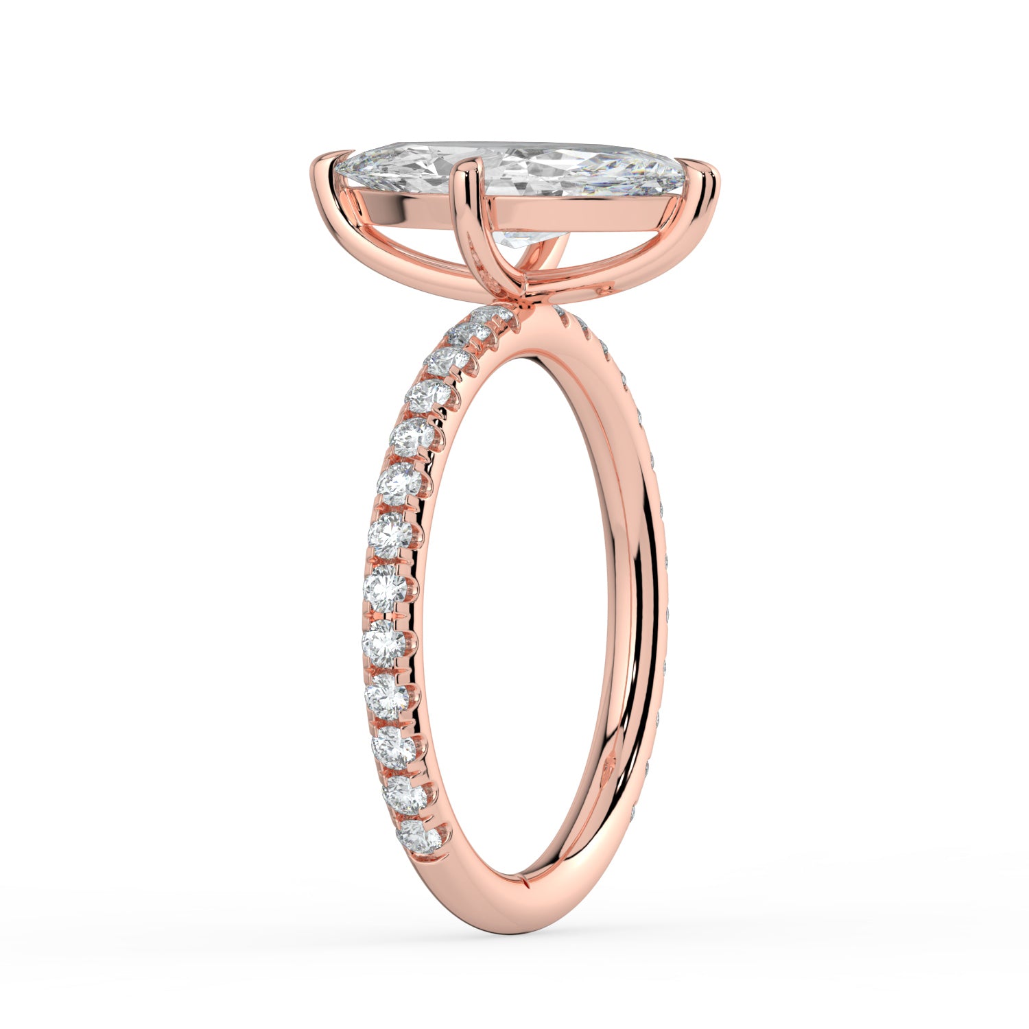 The Astra Ring - Marquise Solitaire with Pavé Band