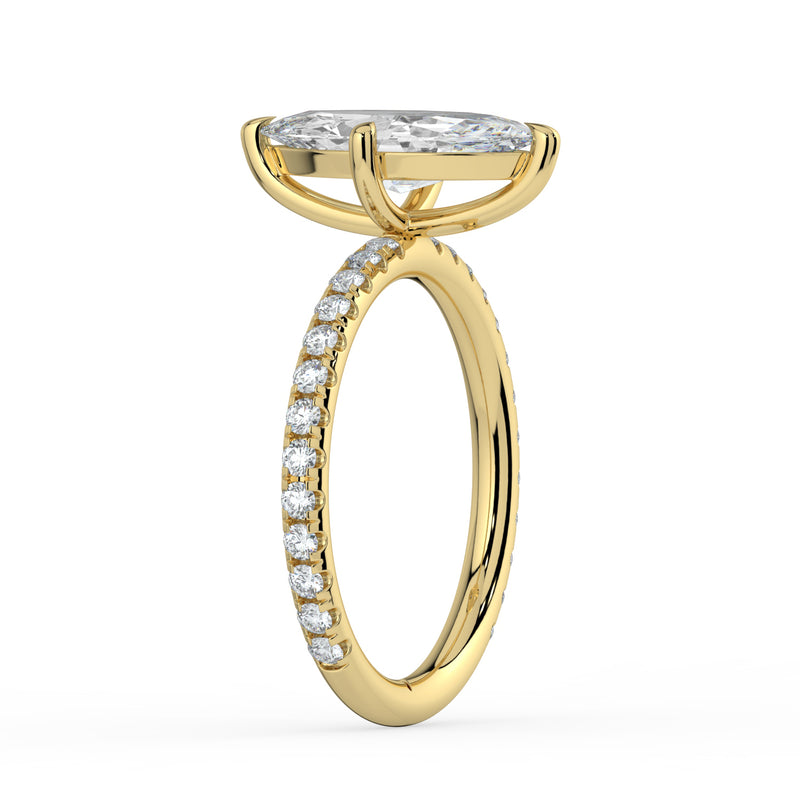 The Astra Ring - Marquise Solitaire with Pavé Band