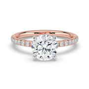 The Astra Ring – 4 Claw Round Solitaire with Pavé Band – The Jewel Concierge