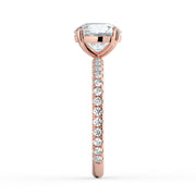 The Astra Ring – 4 Claw Round Solitaire with Pavé Band in 18K Rose Gold – The Jewel Concierge