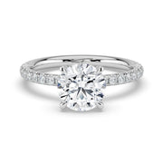 The Astra Ring – 4 Claw Round Solitaire with Pavé Band – The Jewel Concierge