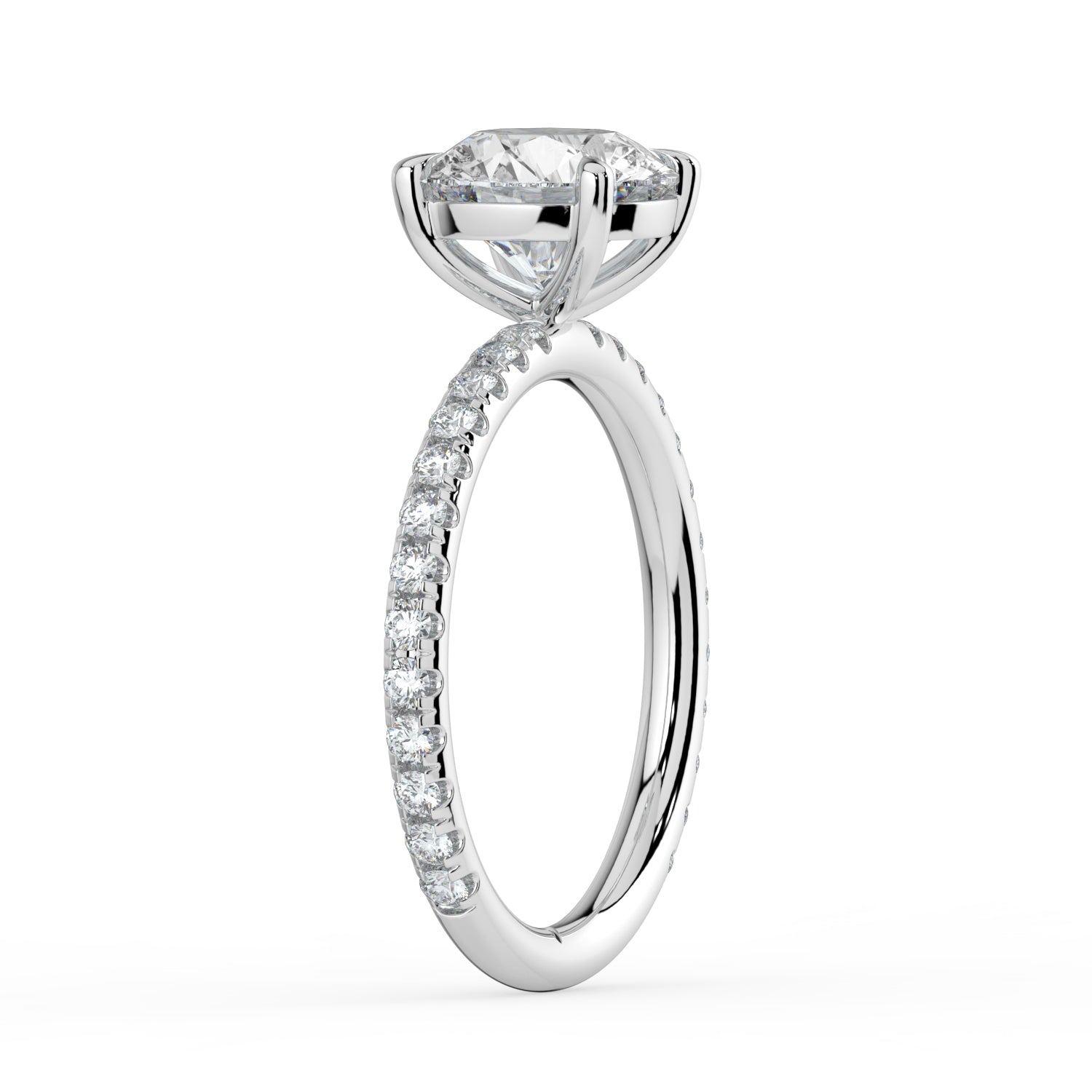 The Astra Ring - 4 Claw Round Solitaire with Pavé Band