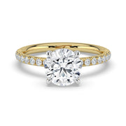 The Astra Ring – 4 Claw Round Solitaire with Pavé Band – The Jewel Concierge