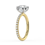 The Astra Ring – 4 Claw Round Solitaire with Pavé Band in 18K White Gold and Yellow Gold – The Jewel Concierge