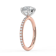 The Astra Ring – 6 Claw Round Solitaire with Pavé Band in 18K White Gold and Rose Gold – The Jewel Concierge