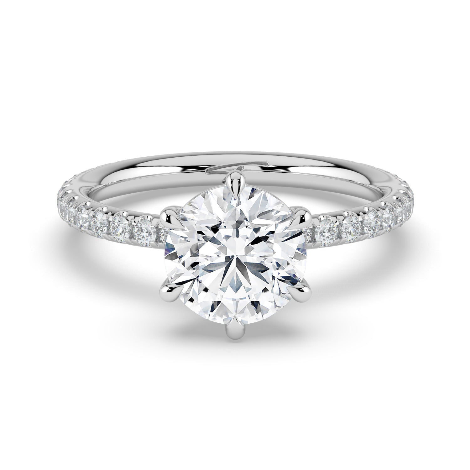The Astra Ring - 6 Claw Round Solitaire with Pavé Band