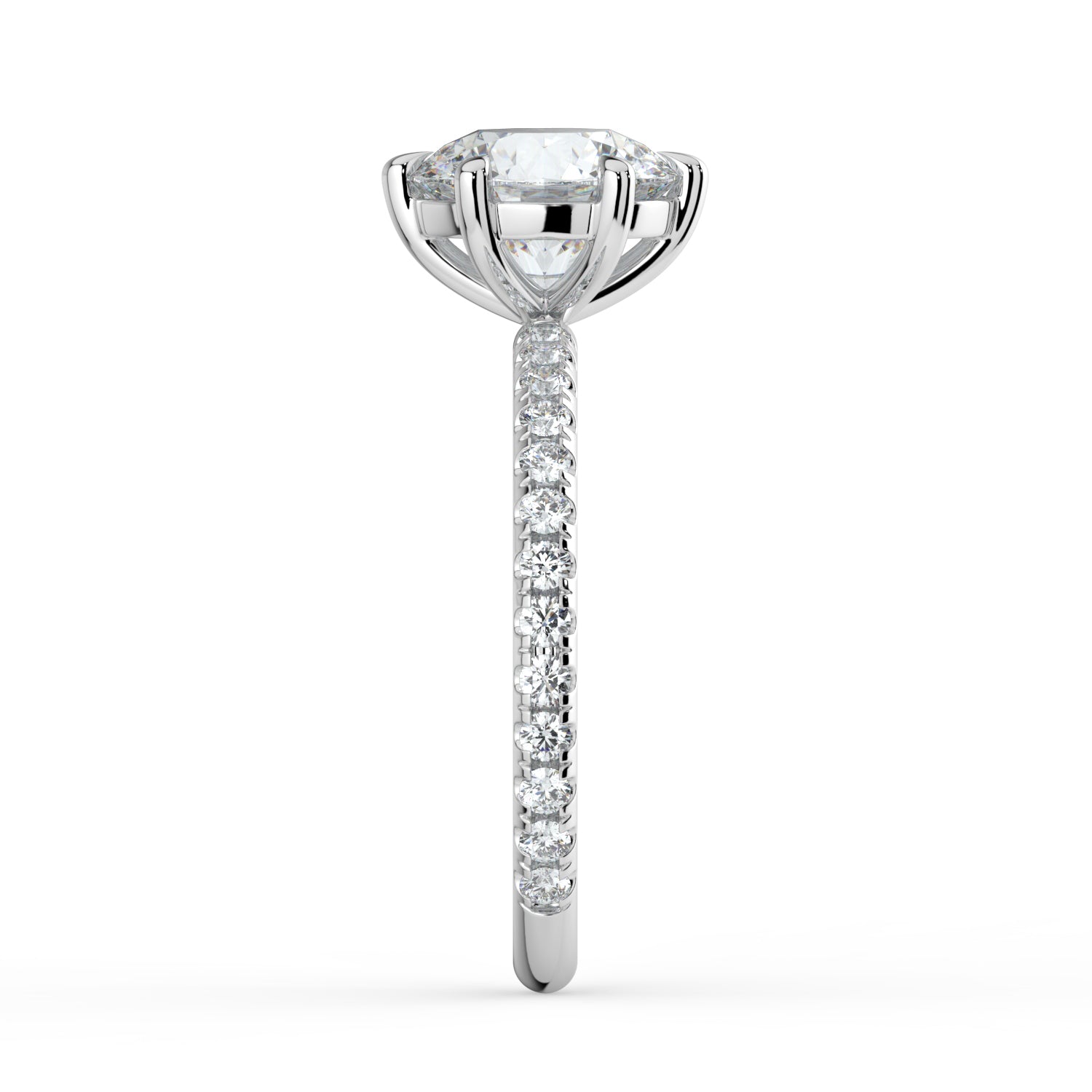 The Astra Ring - 6 Claw Round Solitaire with Pavé Band