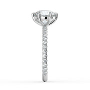 The Astra Ring – 6 Claw Round Solitaire with Pavé Band in 18K White Gold – The Jewel Concierge