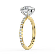 The Astra Ring – 6 Claw Round Solitaire with Pavé Band in 18K White Gold and Yellow Gold – The Jewel Concierge