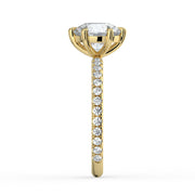 The Astra Ring – 6 Claw Round Solitaire with Pavé Band in 18K Yellow Gold – The Jewel Concierge