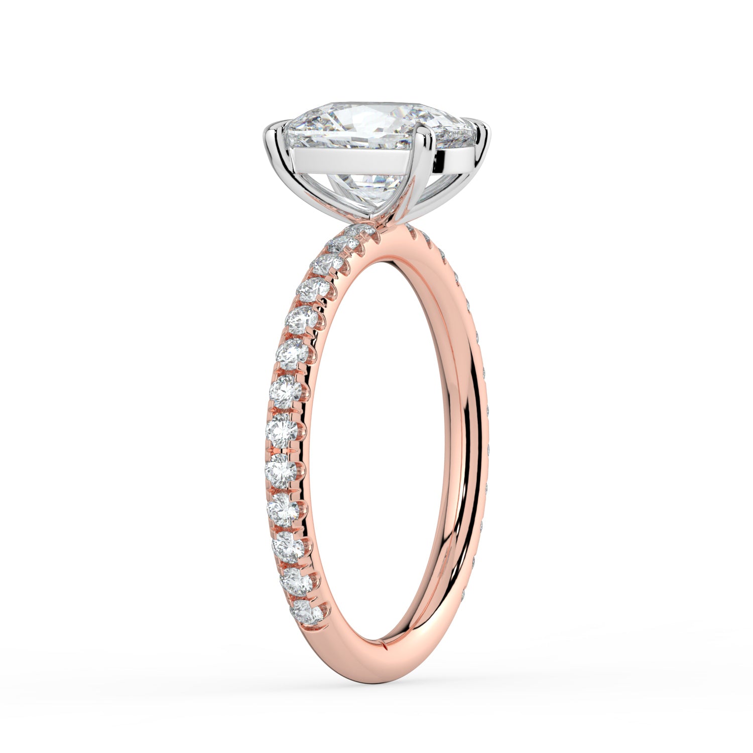The Astra Ring - Elongated Cushion Solitaire with Pavé Band