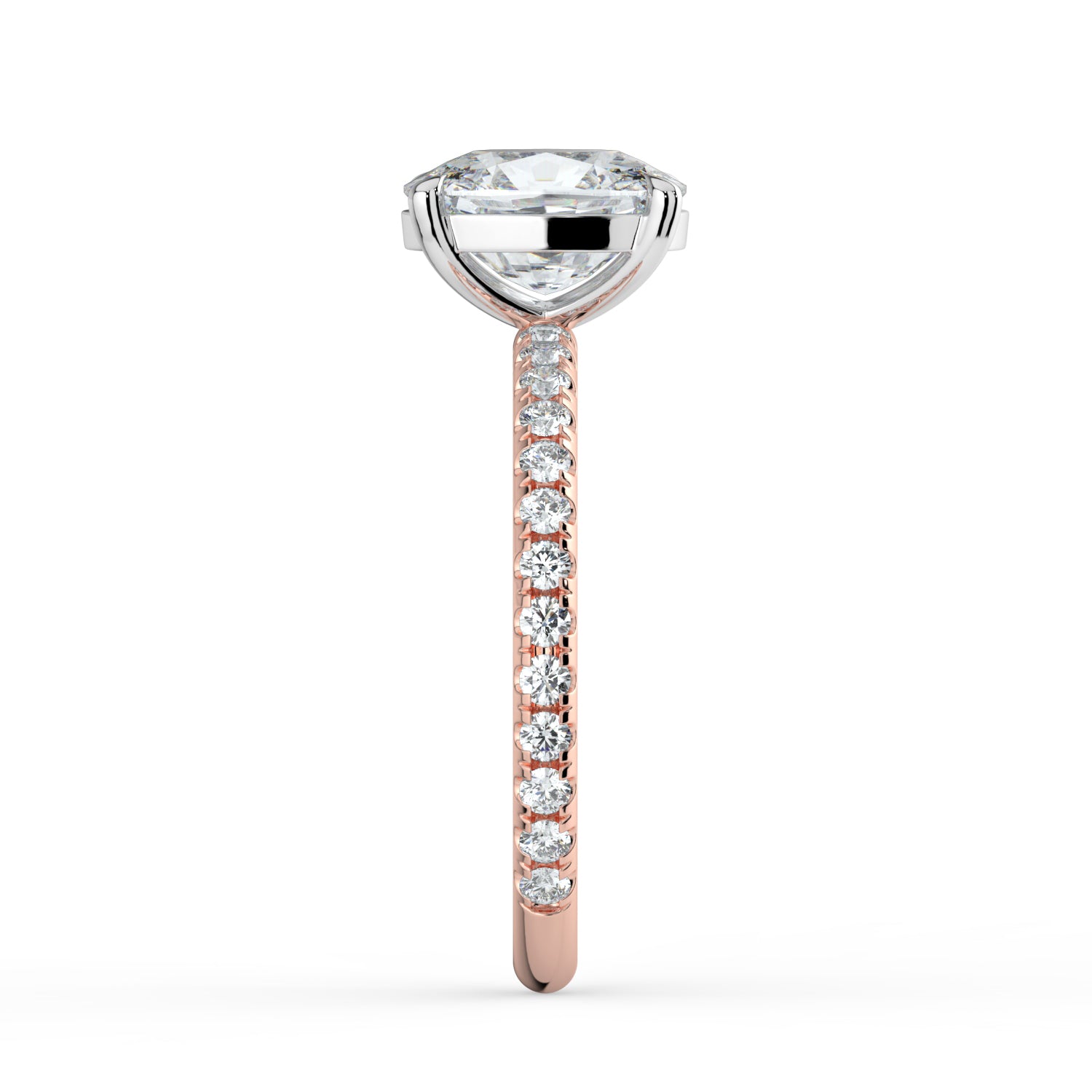 The Astra Ring - Elongated Cushion Solitaire with Pavé Band