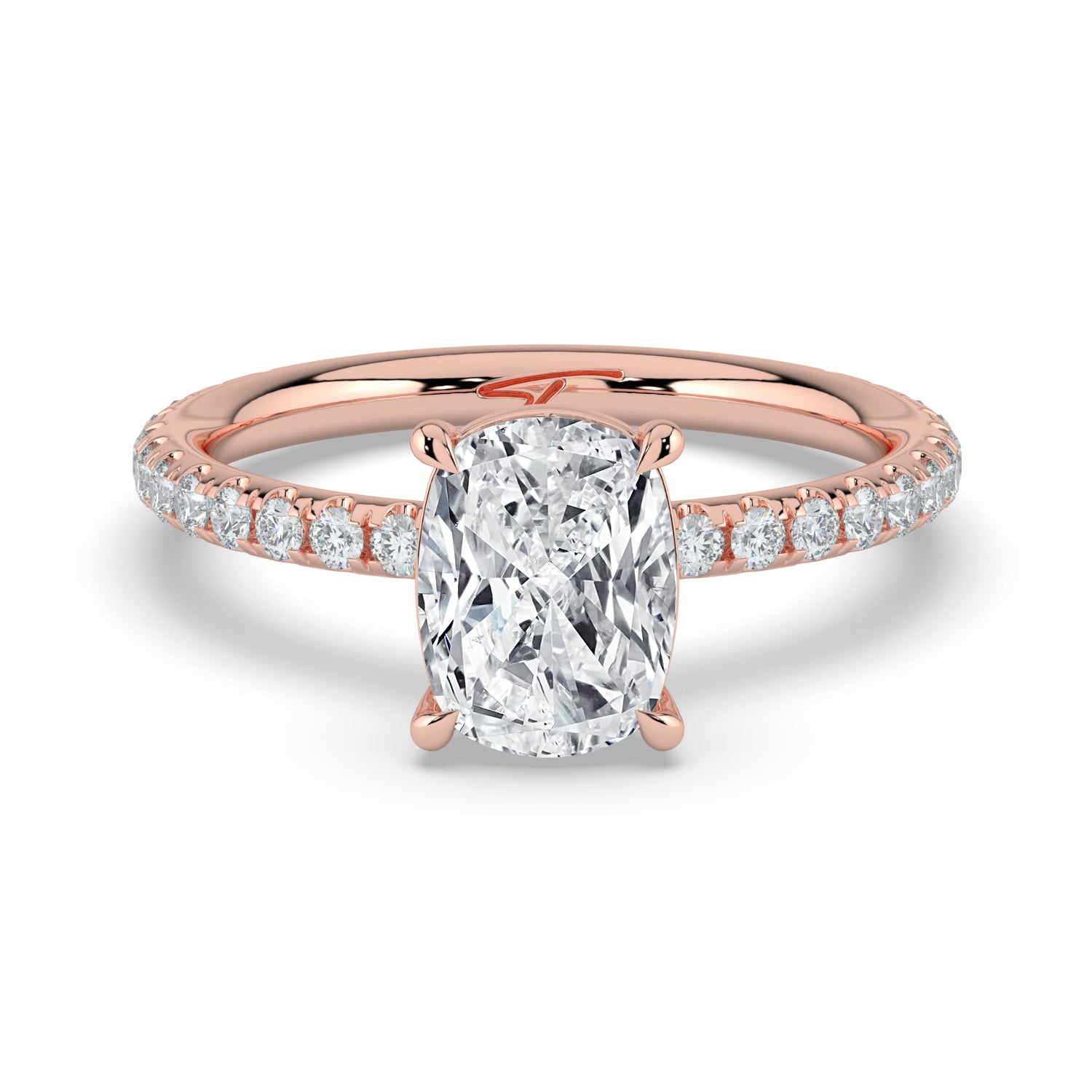 The Astra Ring - Elongated Cushion Solitaire with Pavé Band
