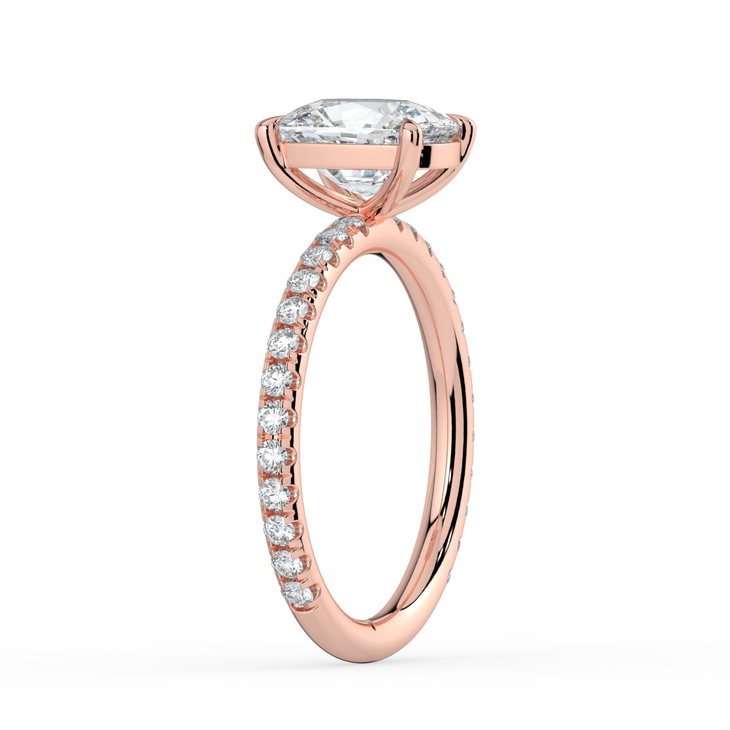 The Astra Ring - Elongated Cushion Solitaire with Pavé Band