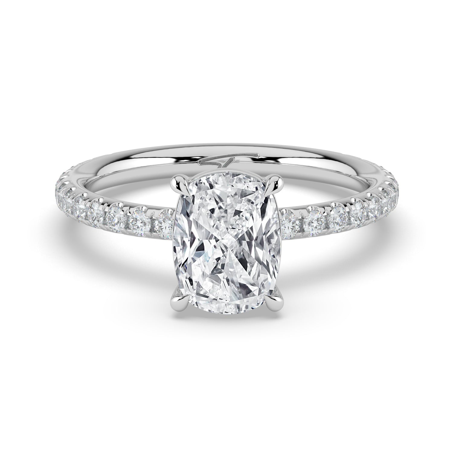 The Astra Ring - Elongated Cushion Solitaire with Pavé Band