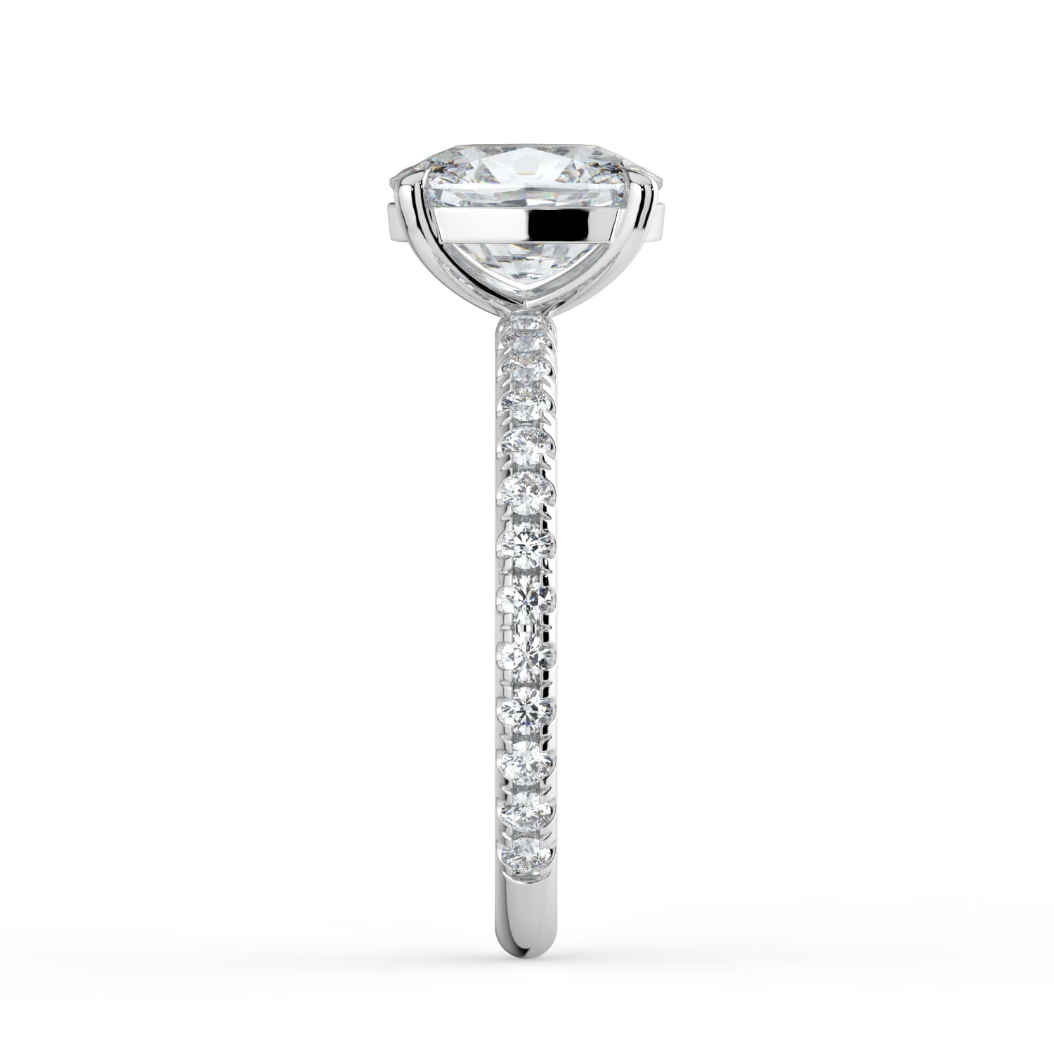 The Astra Ring - Elongated Cushion Solitaire with Pavé Band