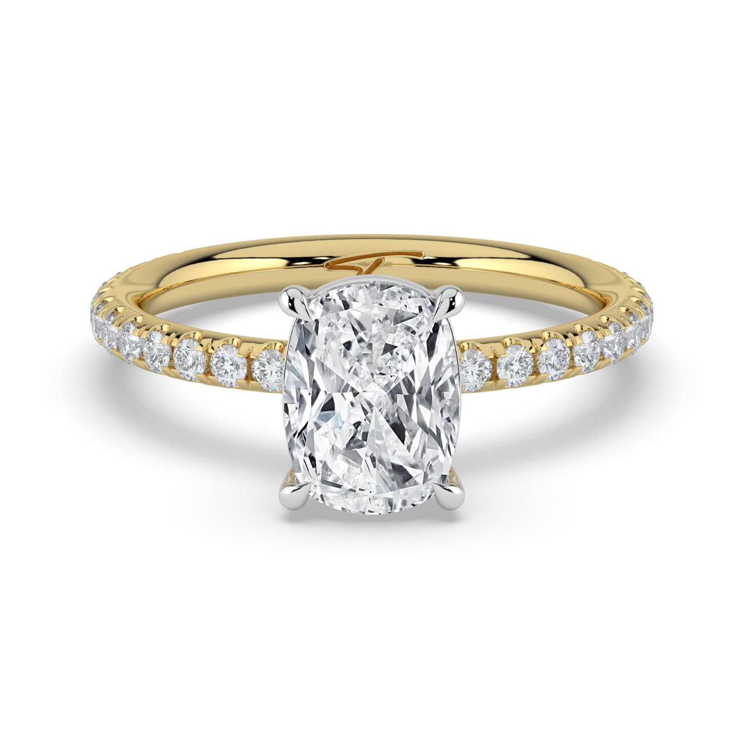 The Astra Ring - Elongated Cushion Solitaire with Pavé Band