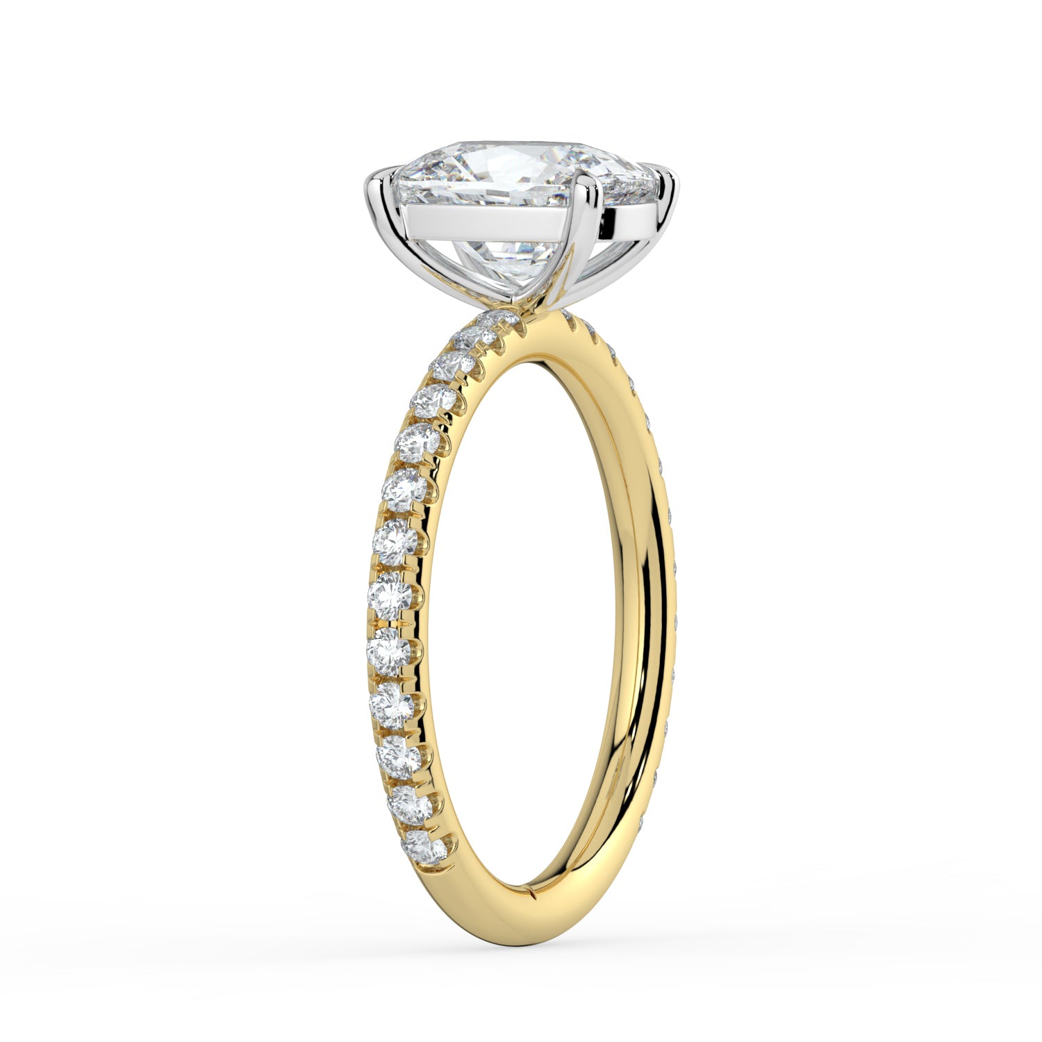 The Astra Ring - Elongated Cushion Solitaire with Pavé Band