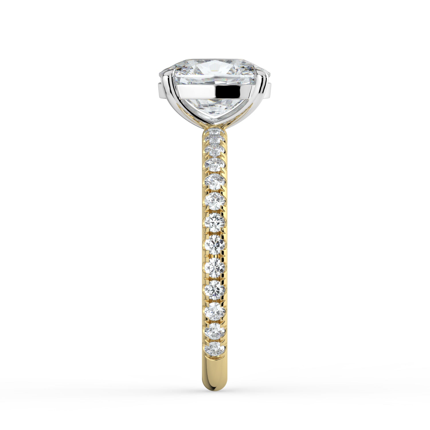 The Astra Ring - Elongated Cushion Solitaire with Pavé Band