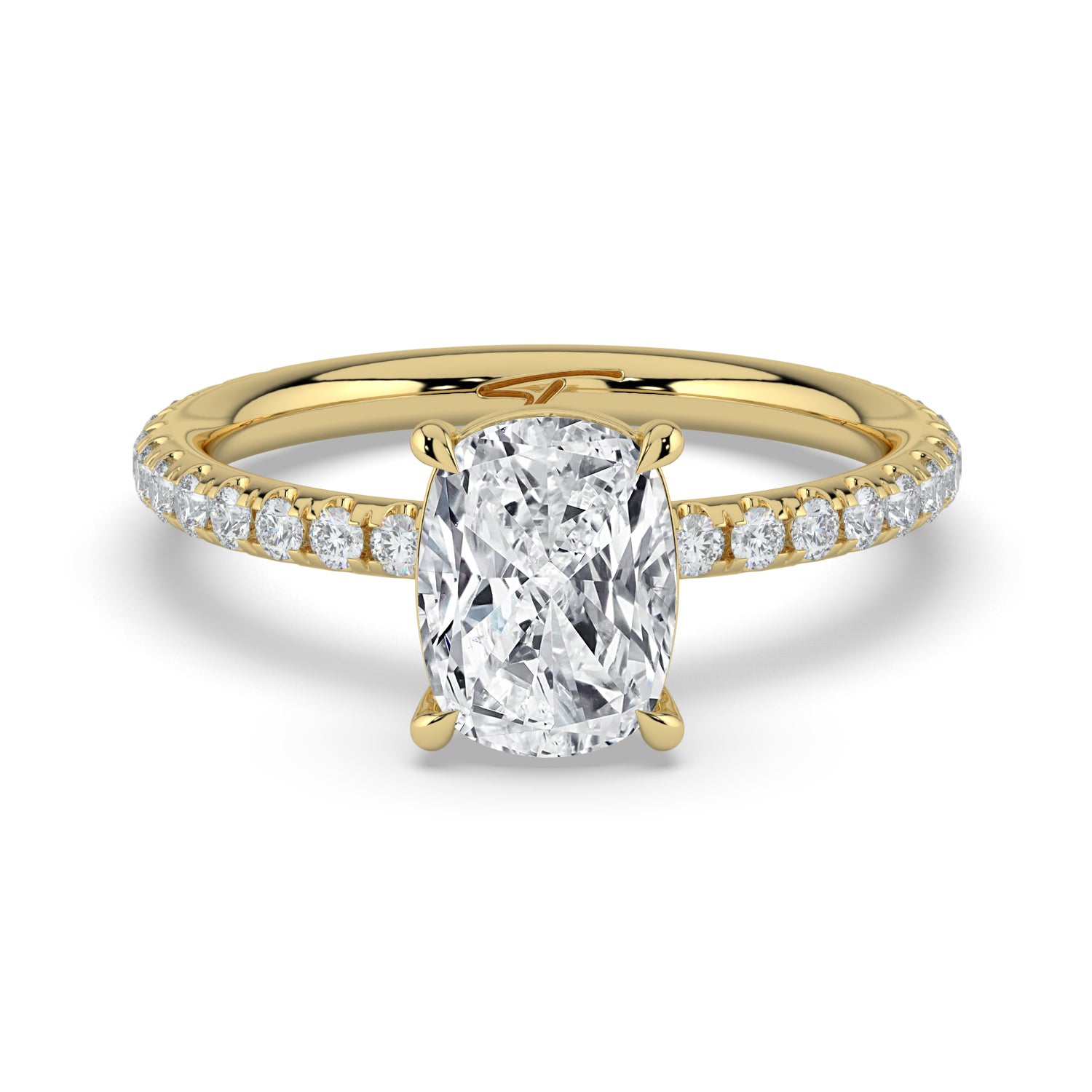 The Astra Ring - Elongated Cushion Solitaire with Pavé Band