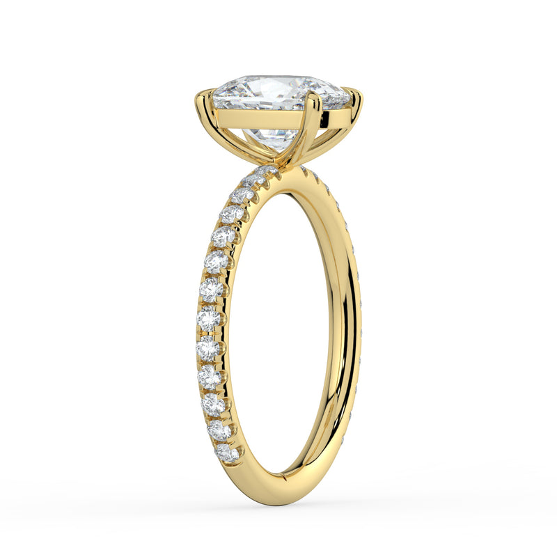 The Astra Ring - Elongated Cushion Solitaire with Pavé Band