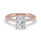 The Astra Ring — Elongated Cushion Solitaire with Pavé Band Lab-Grown Diamond Engagement Ring in Two-Tone Rose and White Gold | The Jewel Concierge