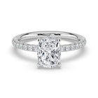 The Astra Ring — Elongated Cushion Solitaire with Pavé Band Lab-Grown Diamond Engagement Ring in White Gold | The Jewel Concierge