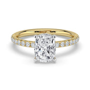 The Astra Ring — Elongated Cushion Solitaire with Pavé Band Lab-Grown Diamond Engagement Ring in Two-Tone Yellow and White Gold | The Jewel Concierge