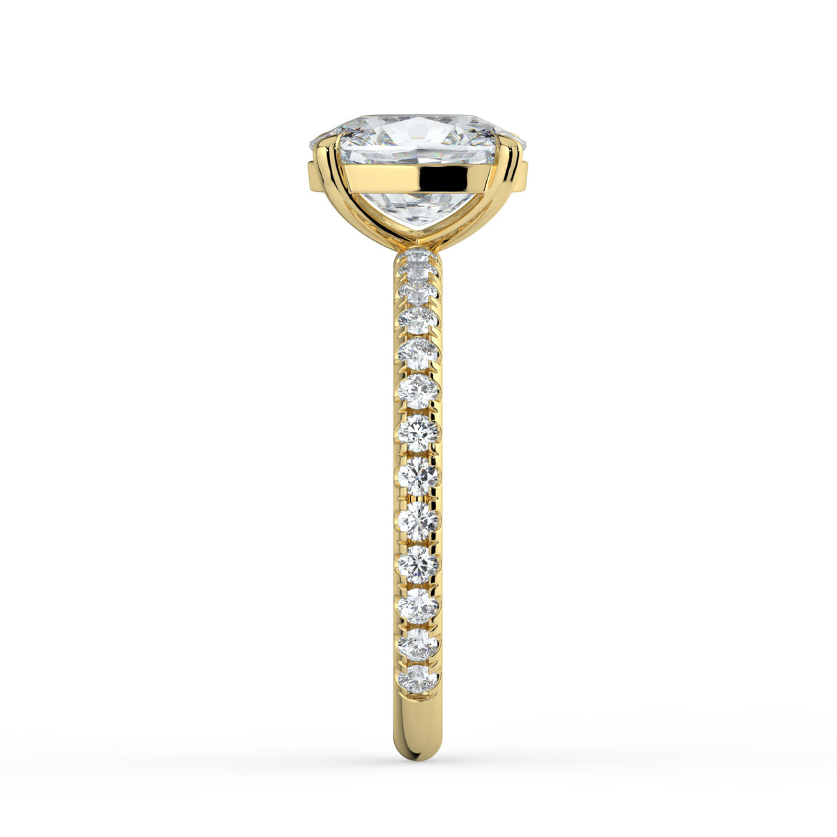 The Astra Ring — Elongated Cushion Solitaire with Pavé Band Lab-Grown Diamond Engagement Ring in Yellow Gold | The Jewel Concierge