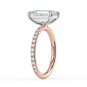 The Astra Ring – Emerald Solitaire with Pavé Band in 18K White Gold and Rose Gold – The Jewel Concierge