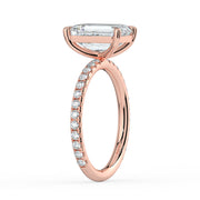 The Astra Ring – Emerald Solitaire with Pavé Band in 14K White Gold and Rose Gold – The Jewel Concierge