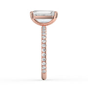 The Astra Ring – Emerald Solitaire with Pavé Band in 18K Rose Gold – The Jewel Concierge