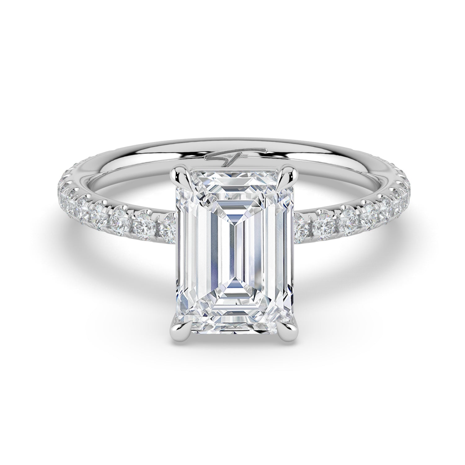The Astra Ring - Emerald Solitaire with Pavé Band