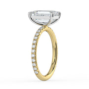 The Astra Ring – Emerald Solitaire with Pavé Band in 18K White Gold and Yellow Gold – The Jewel Concierge