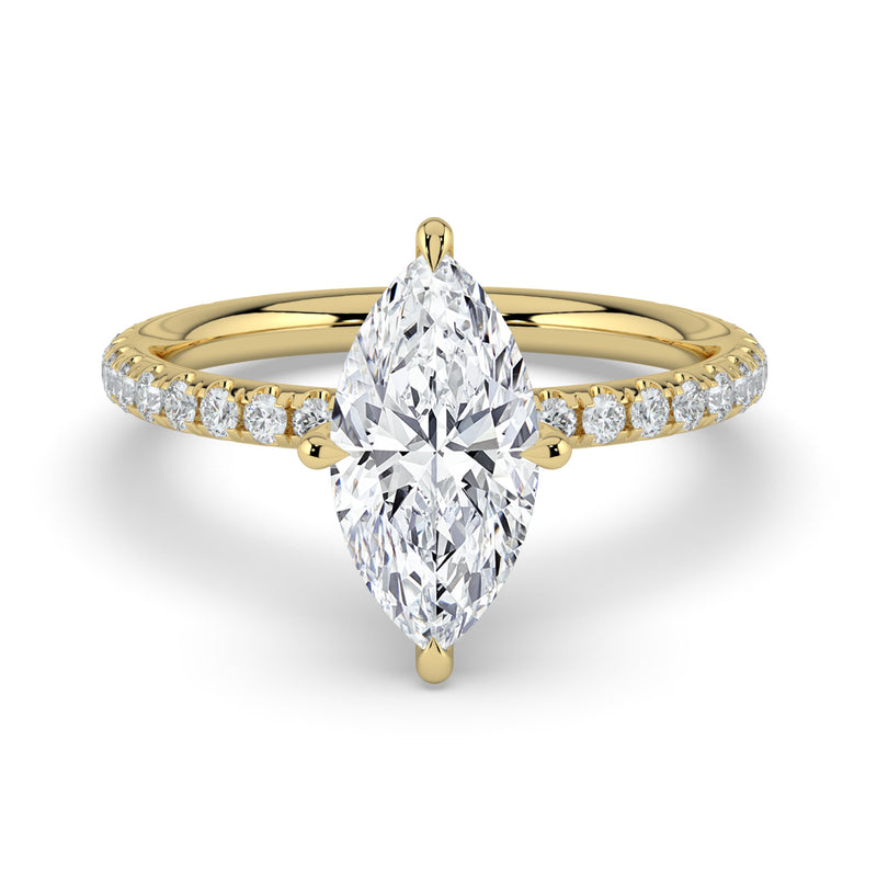 The Astra Ring – Marquise Solitaire with Pavé Band in 14K Yellow Gold – The Jewel Concierge