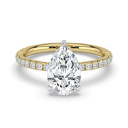 The Astra Ring — Pear Solitaire with Pavé Band Lab-Grown Diamond Engagement Ring in Two-Tone Yellow and White Gold | The Jewel Concierge