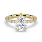 The Astra Ring — Pear Solitaire with Pavé Band Lab-Grown Diamond Engagement Ring in Yellow Gold | The Jewel Concierge