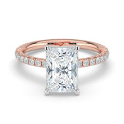 The Astra Ring — Radiant Solitaire with Pavé Band Lab-Grown Diamond Engagement Ring in Two-Tone Rose and White Gold | The Jewel Concierge