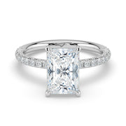 The Astra Ring — Radiant Solitaire with Pavé Band Lab-Grown Diamond Engagement Ring in White Gold | The Jewel Concierge