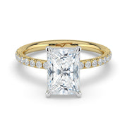 The Astra Ring — Radiant Solitaire with Pavé Band Lab-Grown Diamond Engagement Ring in Two-Tone Yellow and White Gold | The Jewel Concierge