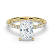 The Astra Ring — Radiant Solitaire with Pavé Band Lab-Grown Diamond Engagement Ring in Yellow Gold | The Jewel Concierge
