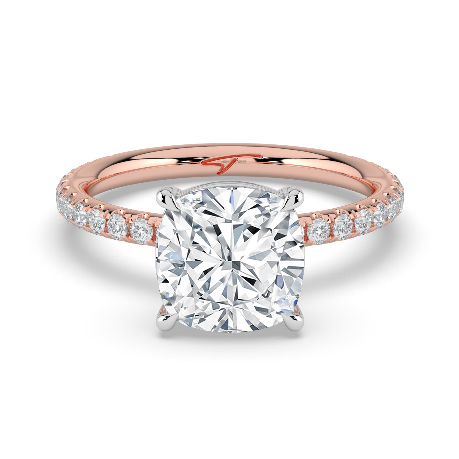 The Astra Ring - Cushion Solitaire with Pavé Band